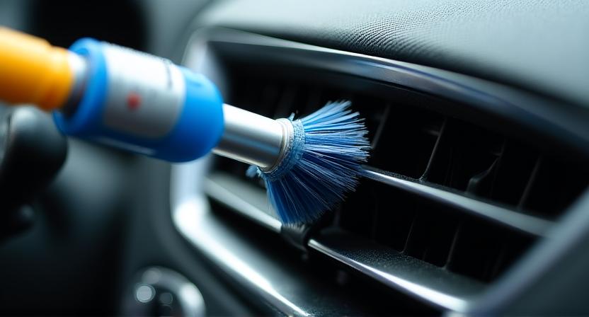 Nettoyage des grilles d'aération automobile avec un pinceau de précision